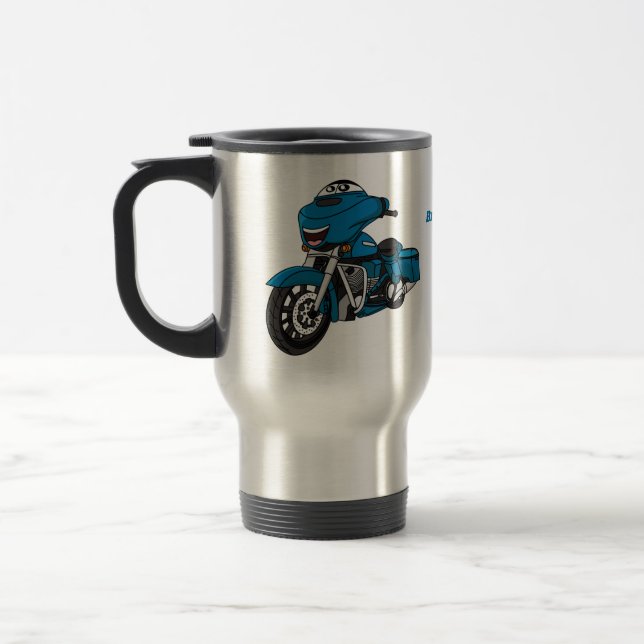 Mug De Voyage Caricature joyeux bleu moto (Gauche)