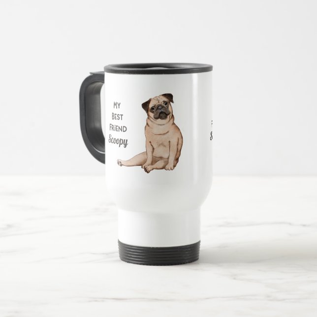 Mug De Voyage Carlin Chien Mon meilleur ami Nom personnalisé (Devant gauche)