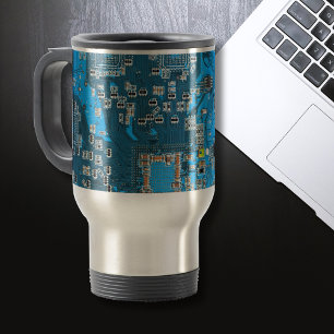 Mug De Voyage Carte de circuit Geek d'ordinateur bleu