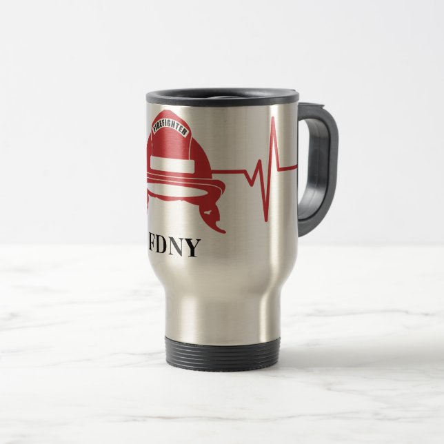 Mug De Voyage Casque de pompier Heartbeat personnalisé (Devant droit)
