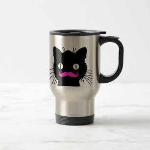 MUG DE VOYAGE CAT NOIR DE MOUSTACHE ROSE DRÔLE