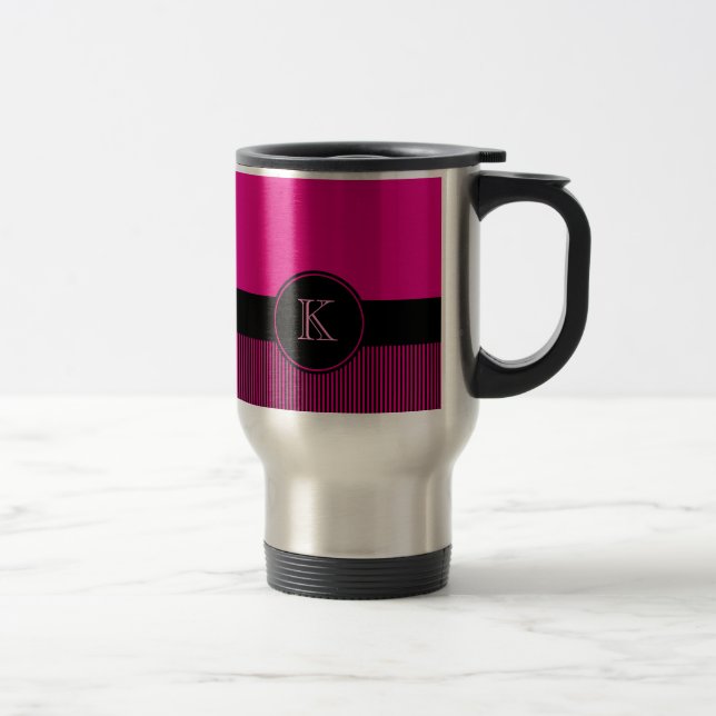 Mug De Voyage Cercle noir rose-foncé chic décoré d'un monogramme (Droit)
