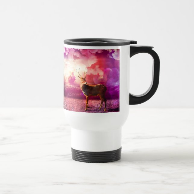 Mug De Voyage Cerf dans la boue des nuages roses (Droite)