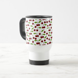 Mug De Voyage Cerise Rouge, Motif De Cerises, Feuilles, Fruits