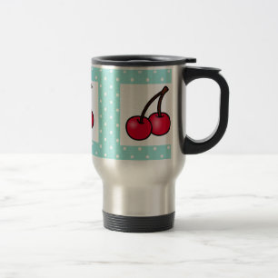 Mug De Voyage Cerises à points Aqua Retro