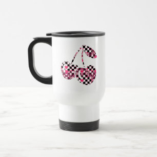 Mug De Voyage Cerises grandes à motif damier et cœurs roses