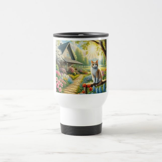 Mug De Voyage Chalet de printemps/jardin & chat (Centre)