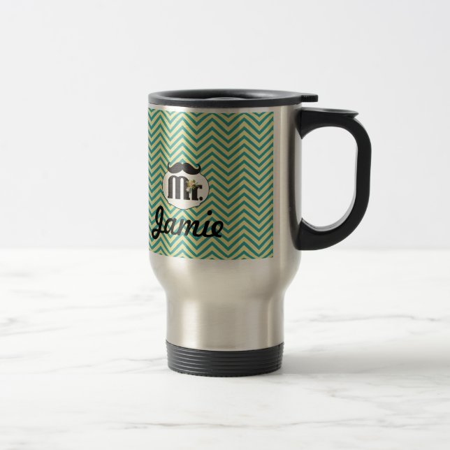 Mug De Voyage Chalkboard Mr. Yellow and Green Zigzag Chevron (Droit)