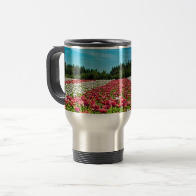 Mug De Voyage Champ de coquelicots rouges et blancs (Devant gauche)