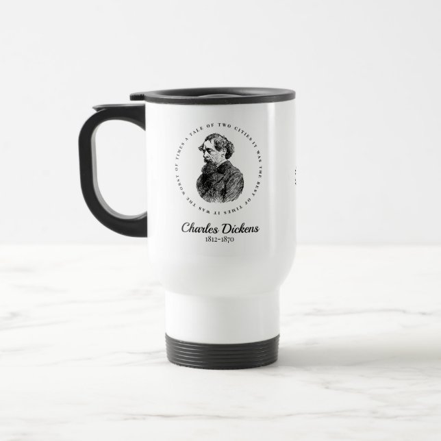 Mug De Voyage Charles Dickens Portrait et Citation (Gauche)