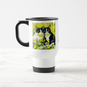 Mug De Voyage Chat adorable personnalisé dans un champ de margue