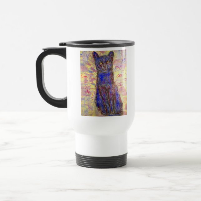Mug De Voyage chat bleu frais (Gauche)