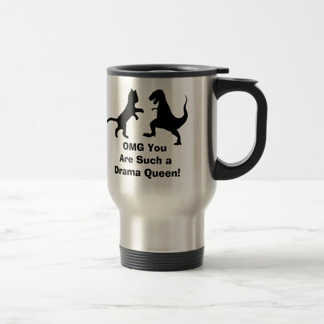 Mug De Voyage chat contre t-rex - OMG DRAMA QUEEN! (Droit)