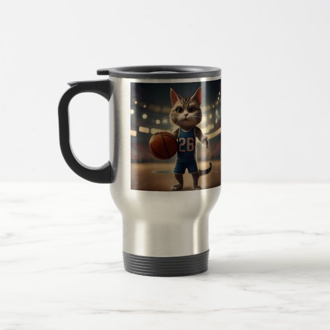 Mug De Voyage Chat de basket-ball, (Gauche)