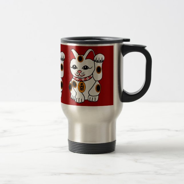 Mug De Voyage Chat de Maneki Neko sur l'arrière - plan rouge (Droit)