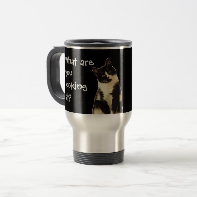 Mug De Voyage Chat drôle "Qu'est-ce que vous regardez ?" (Devant gauche)