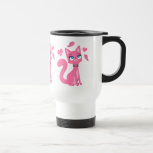 Mug De Voyage Chat en caricature rose mignon et papillons