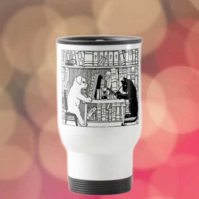 Mug De Voyage Chat et chien dans la bibliothèque (Créateur téléchargé)