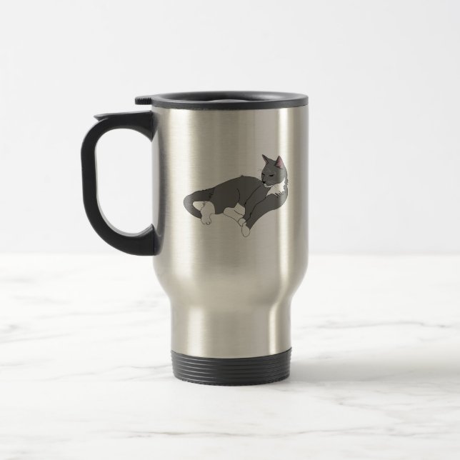 Mug De Voyage Chat gris et blanc Tuxedo (Gauche)