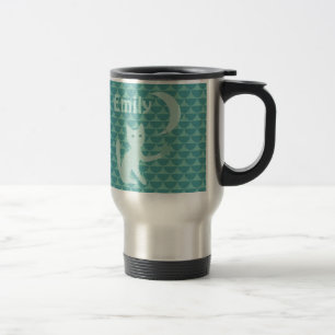 Mug De Voyage Chat Jouer avec Lune et Star Turquoise Personnalis