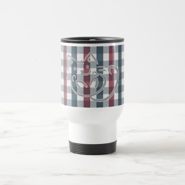 Mug De Voyage Chat mignon et motif carreaux (Centre)