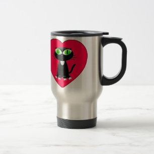 Mug De Voyage Chat noir dans le coeur rouge