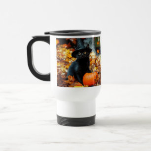 Mug De Voyage Chat noir d'Halloween et Citrouille