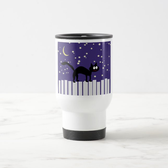Mug De Voyage Chat noir d'Halloween sur clôture (Centre)