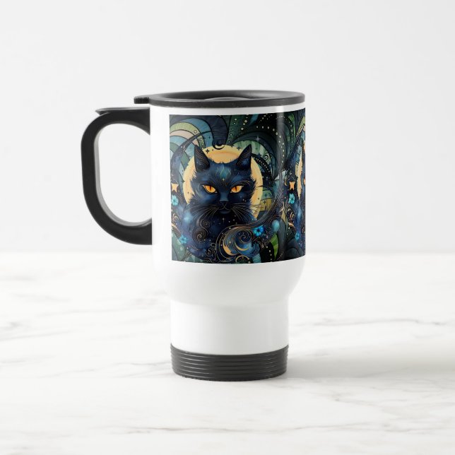 Mug De Voyage Chat noir et lune céleste Voyage Mug (Gauche)