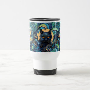 Mug De Voyage Chat noir et lune céleste Voyage Mug