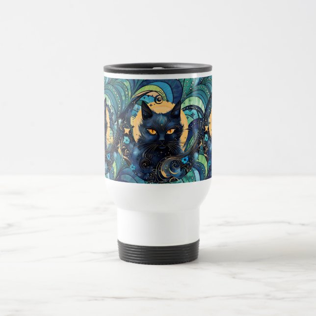 Mug De Voyage Chat noir et lune céleste Voyage Mug (Centre)
