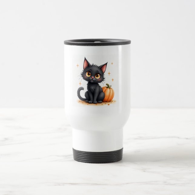 Mug de voyage chat noir mignon d'Halloween (Centre)