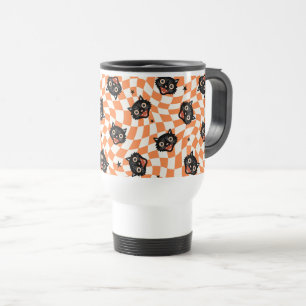 Mug De Voyage Chat noir rétro Motif chèque orange