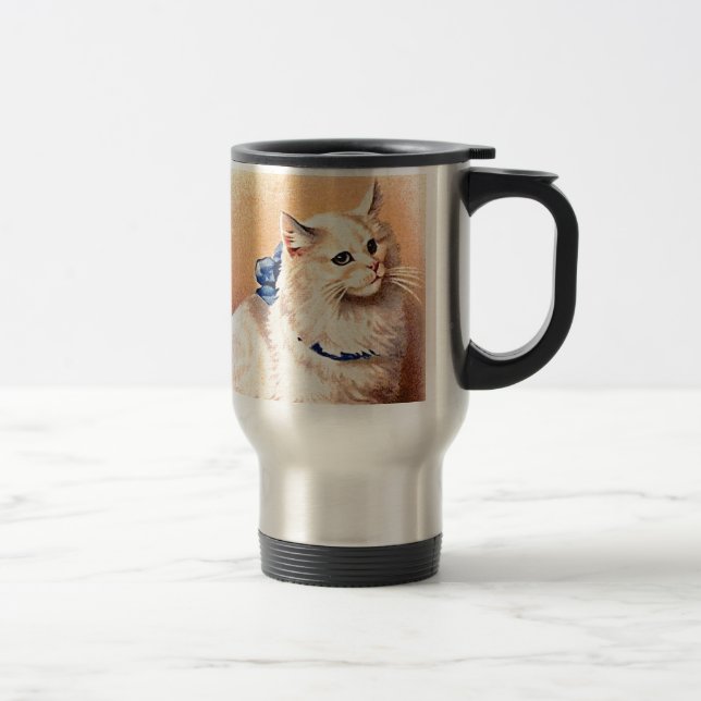 Mug De Voyage Chat vintage avec Bleu Bow (Droit)