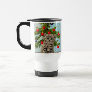 Mug De Voyage Chat vintage et sapin de Noël