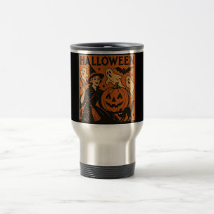 Mug De Voyage chat vintage/rétro, fantôme, citrouille & sorcière
