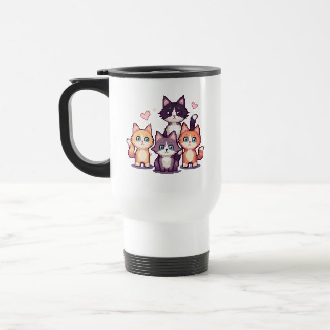 Mug De Voyage Chatons Colorés Pixelisés  (Gauche)