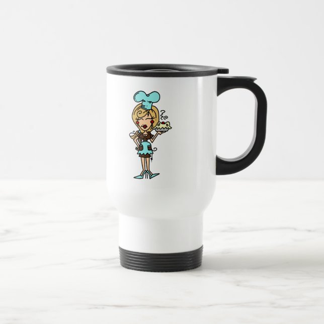 Mug De Voyage Chef pâtisserie féminine - T-shirts blonds et cade (Droite)