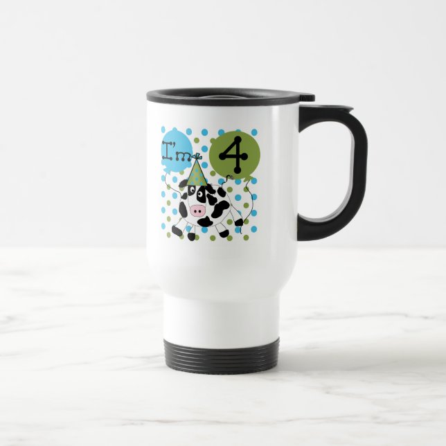 Mug De Voyage Chemises et cadeaux Blue Cow 4th Birthday (Droite)
