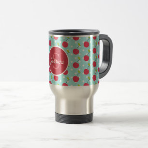 Mug De Voyage Cherry et bleu Polka Motif personnalisé