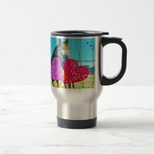 Mug De Voyage Cheval blanc et Brown Valentine Coeurs