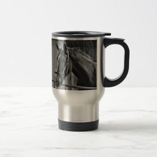 Mug De Voyage Cheval blanc noir - Art de la photographie animale (Droit)