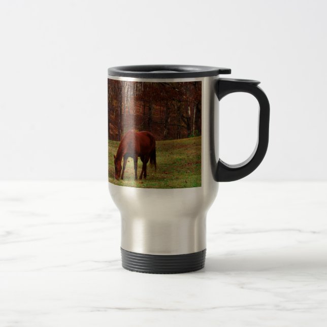 Mug De Voyage Cheval Brown avec nez blanc au bord des bois (Droit)