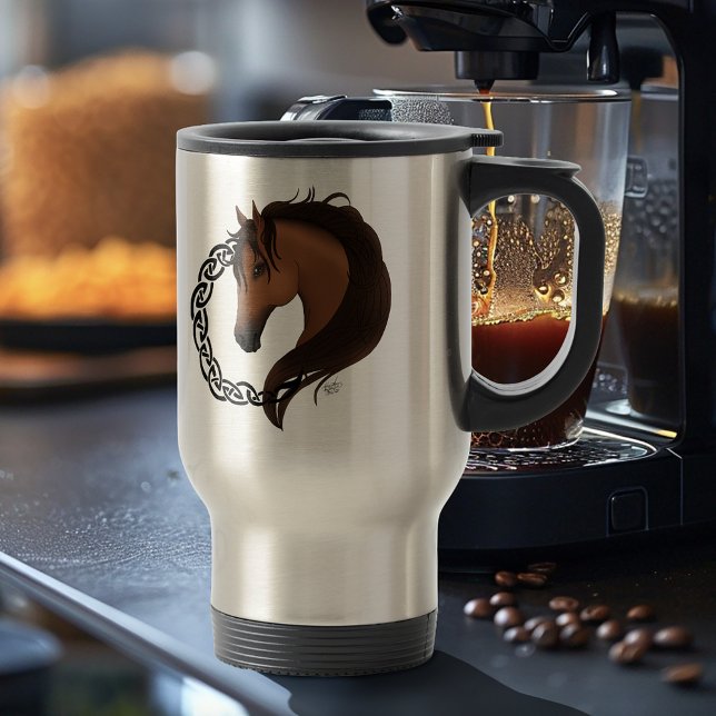 Mug De Voyage Cheval Brown celtique Jaune (Créateur téléchargé)