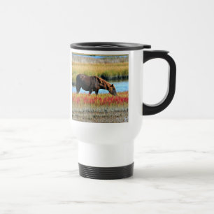 Mug De Voyage Cheval Brun Pâturant au Bord de l'Eau Art de Voyag