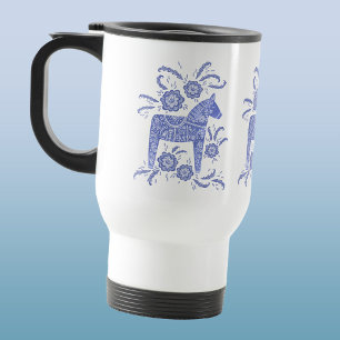 Mug De Voyage Cheval de Dala suédois Périwinkel bleu et blanc