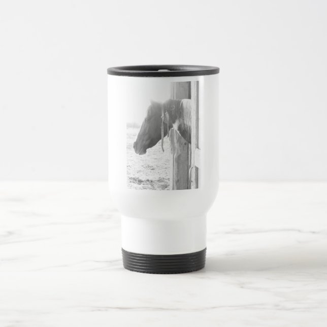 Mug De Voyage Cheval de la grange en noir et blanc (Centre)