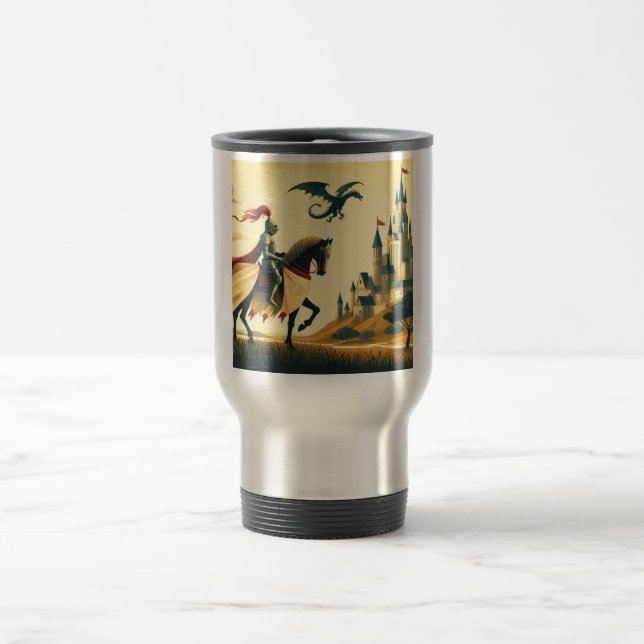 Mug De Voyage Chevalier médiéval/dragon/château fantastique (Centre)
