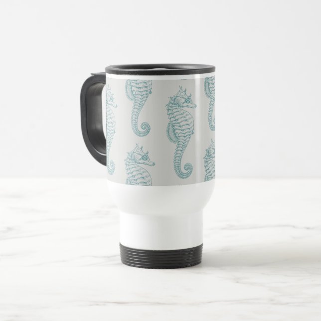 Mug De Voyage Chevaux de mer tropicaux, Motif hippocampe - gris  (Devant gauche)