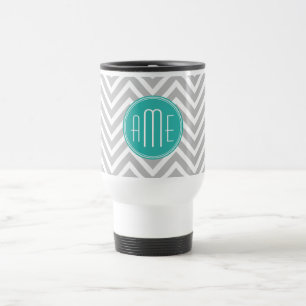 Mug De Voyage Chevron gris moderne élégant et monogramme en bo